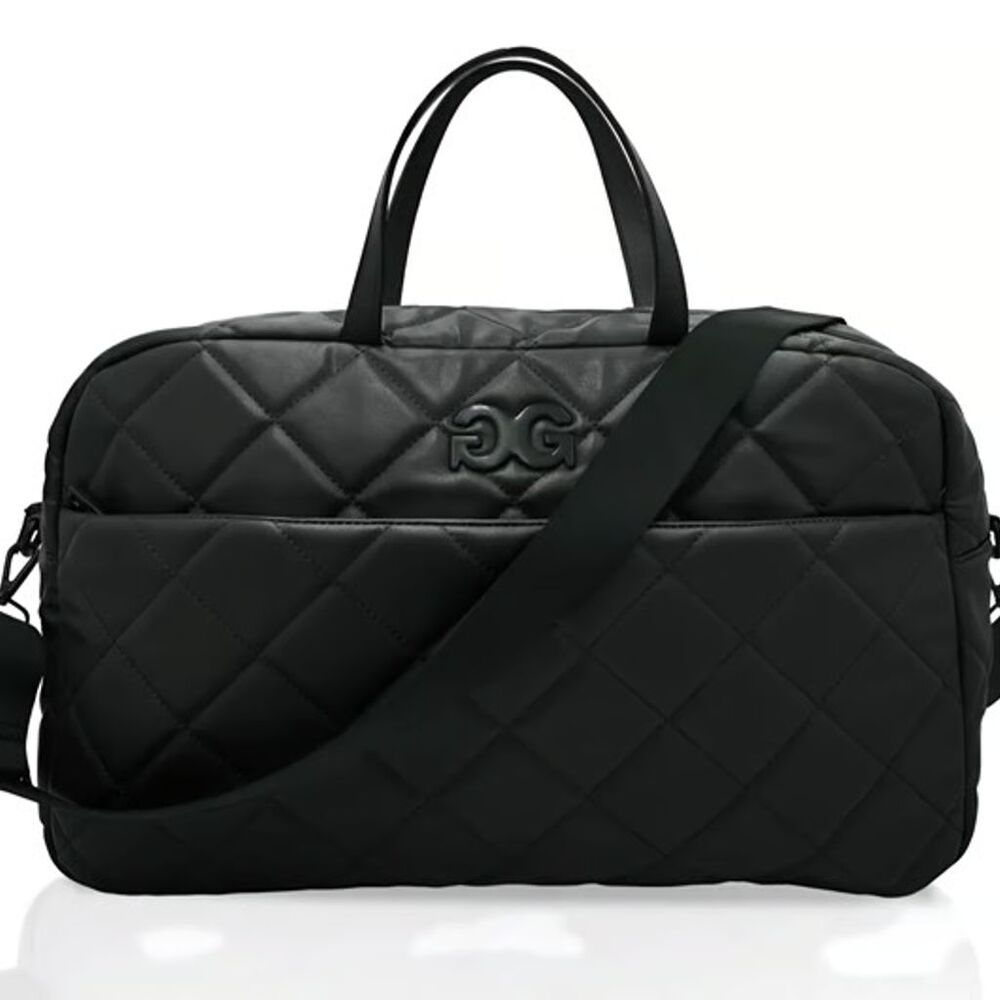 Quilted Black Vegan Leather Weekender Bag 19"W x 11.25 H x 5" D